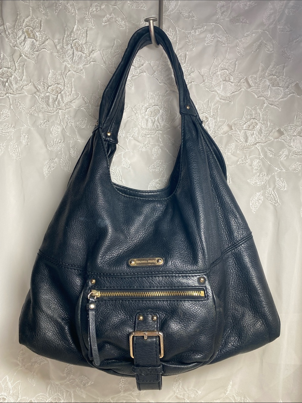 Michael Kors Black Leather Shoulder Hobo with Gold Hardware